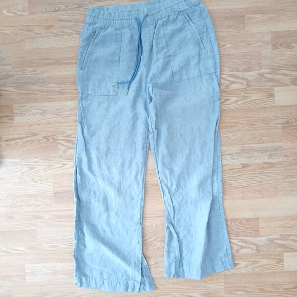 Athleta 100% Linen Wide Leg Retreat Pants Blue Size 12 - Picture 3 of 6